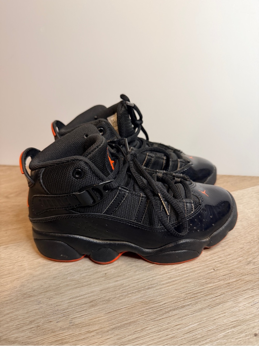 Jordan Kids' 6 Rings Black and Red Sneakers size 13c